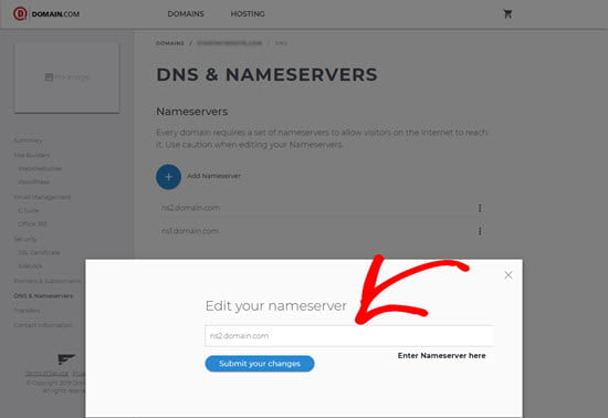 Edit Nameservers on Domain.com