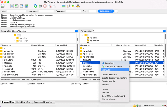 Right Click a File to Access FTP Features