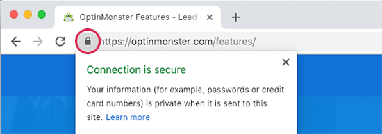 Address bar showing SSL secure padlock icon with HTTPs