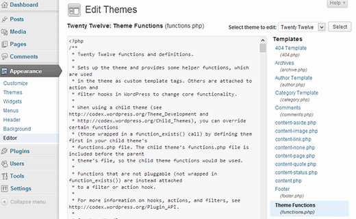 Theme editor in WordPress