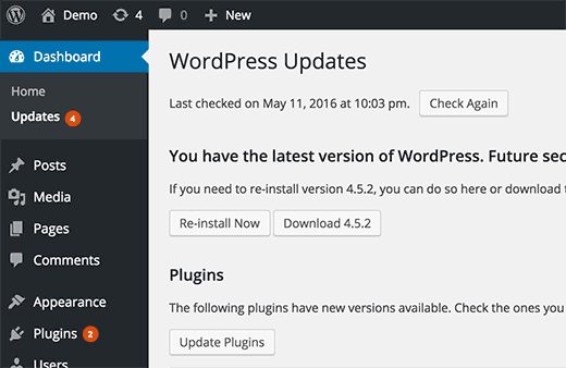 WordPress Update Notifications