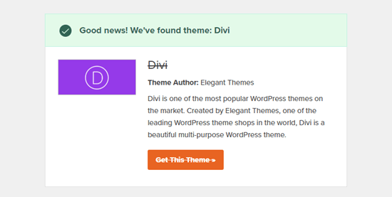 The WordPress Theme Detector in action, detecting the Divi theme
