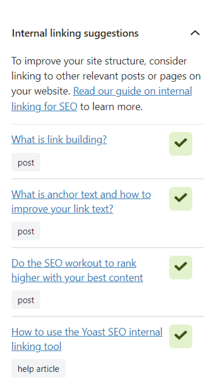 the internal linking feature suggests 4 posts that are related to this post you're reading. We do use these suggestions and link to those 4 posts in this post.